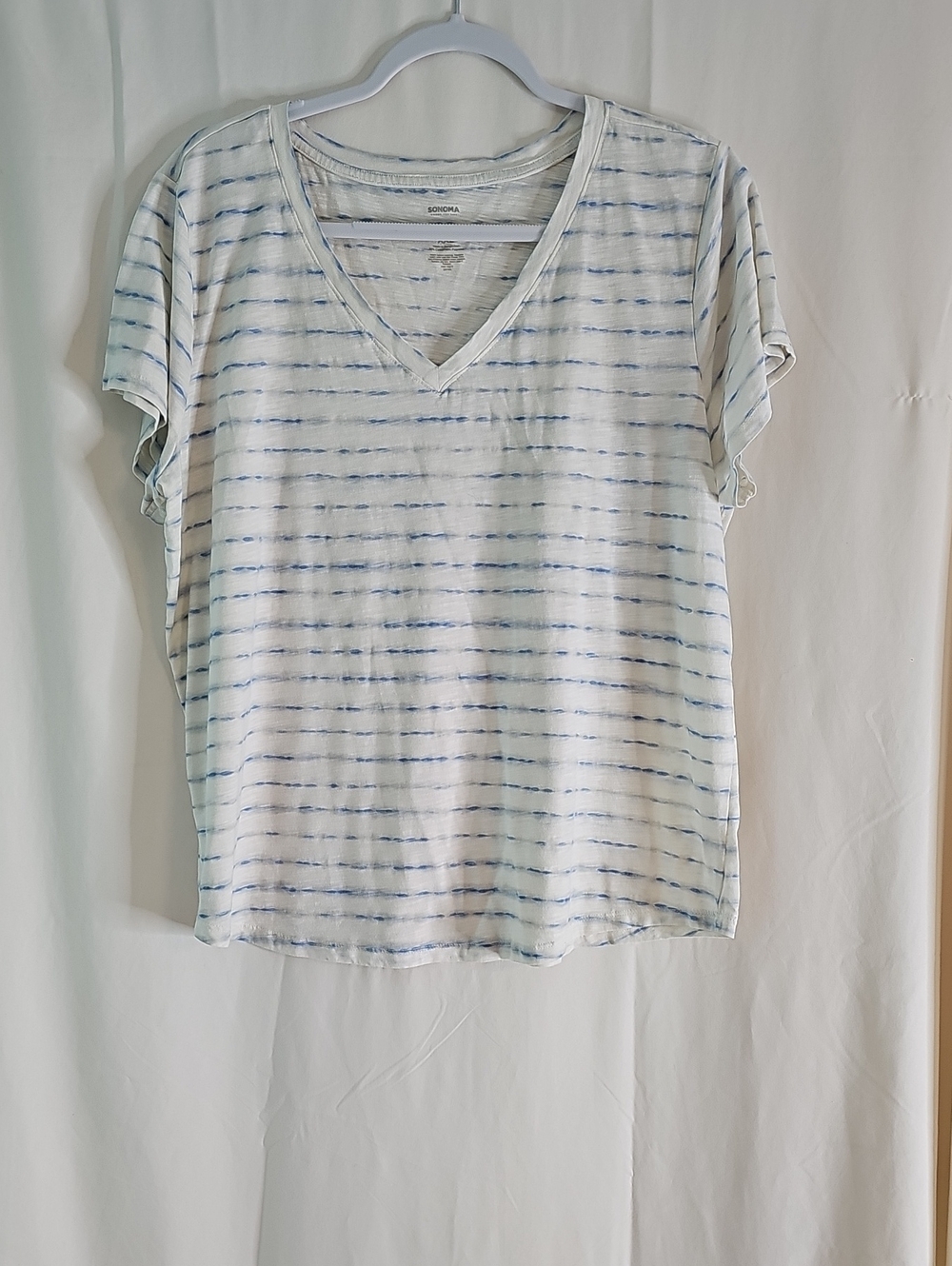 Sonoma V-Neck Short Sleeve Stripe Tee in Light Blue